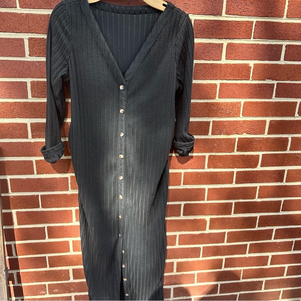 Long Sleeve Button Up Ribbed Dress - Picture 2 of 3